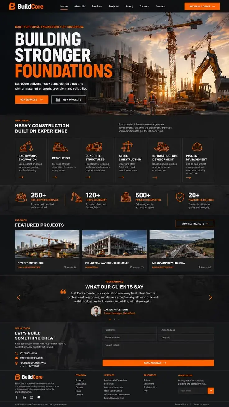 تصميم موقع شركة مقاولات BuildCore